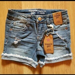 Hippie Girl NWT Girls Size 5 Reg-Rise Stretch Lace Trim Denim Shorts